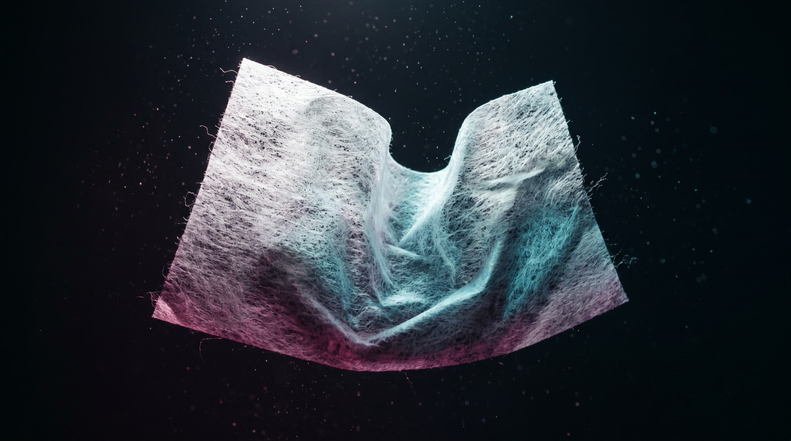 Floating fibrous dryer sheet with cyan and magenta particles — are dryer sheets toxic
