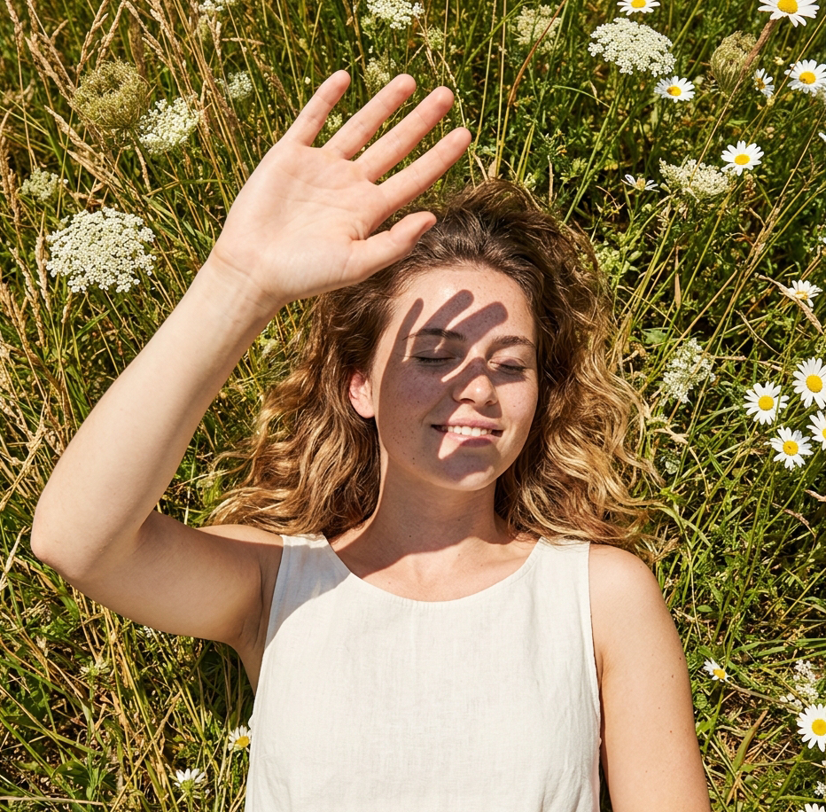 Sweet Summer Love - Woman shielding face from sun