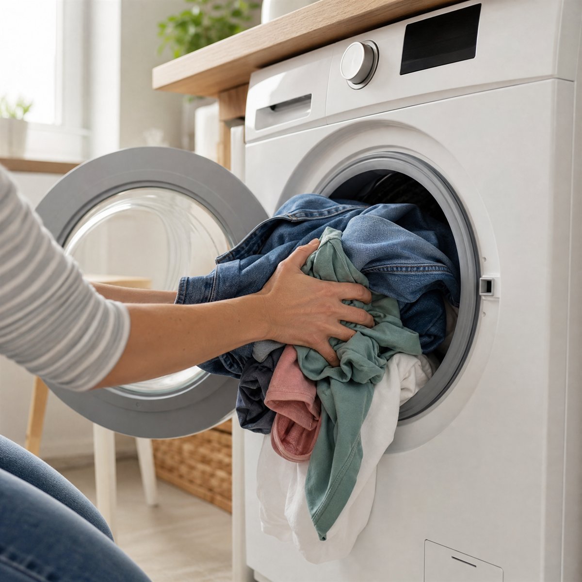 Laundry being loaded on top of the sheet